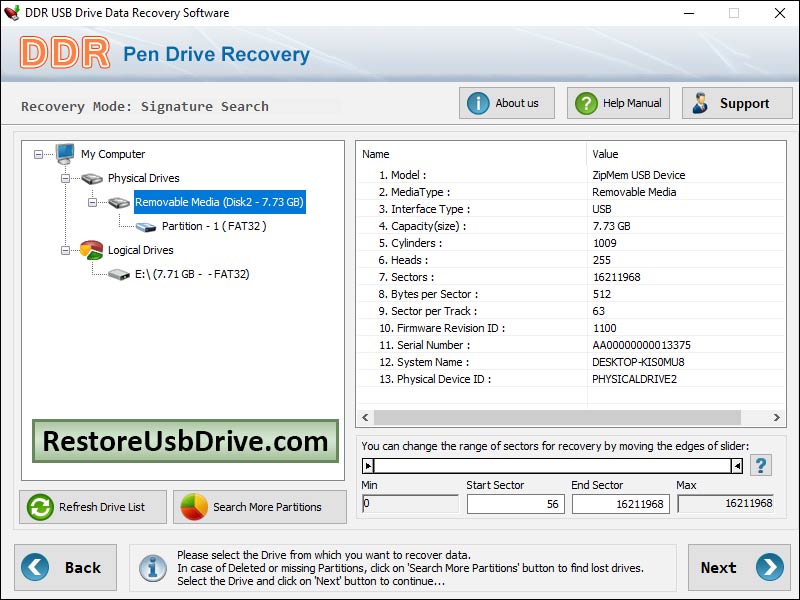 Restore USB Drive Software screenshot
