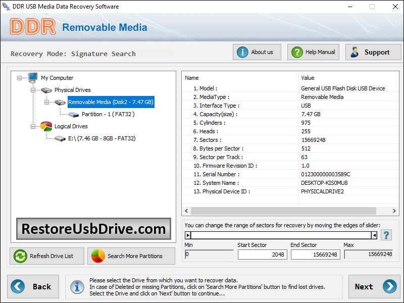 Restore USB Drive Software screenshot